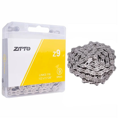 ZTTO Z09 Mountain Road Bike Chain 9-Speed 116 Links Carbon Steel Bicycle Chain Semi-hollow