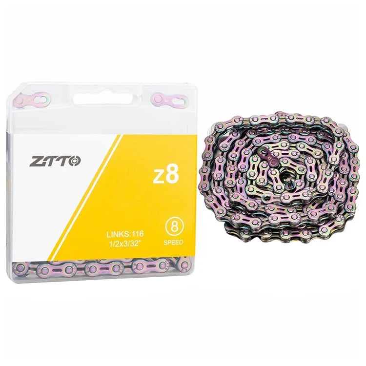 ZTTO z8 Carbon Steel Bicycle Chain 8-Speed 116 Links Mountain Road Bike Chain Semi-hollow