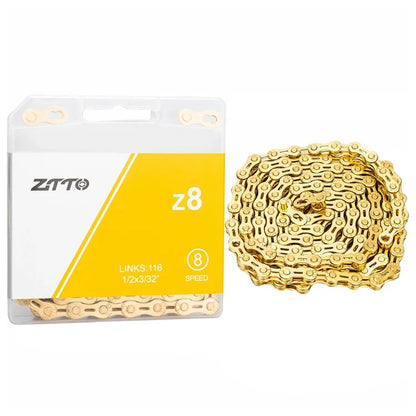 ZTTO z8 Carbon Steel Bicycle Chain 8-Speed 116 Links Mountain Road Bike Chain Semi-hollow
