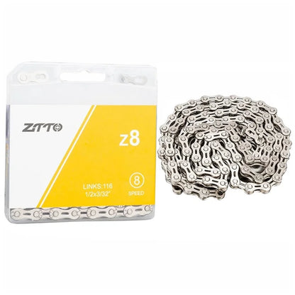 ZTTO z8 Carbon Steel Bicycle Chain 8-Speed 116 Links Mountain Road Bike Chain Semi-hollow