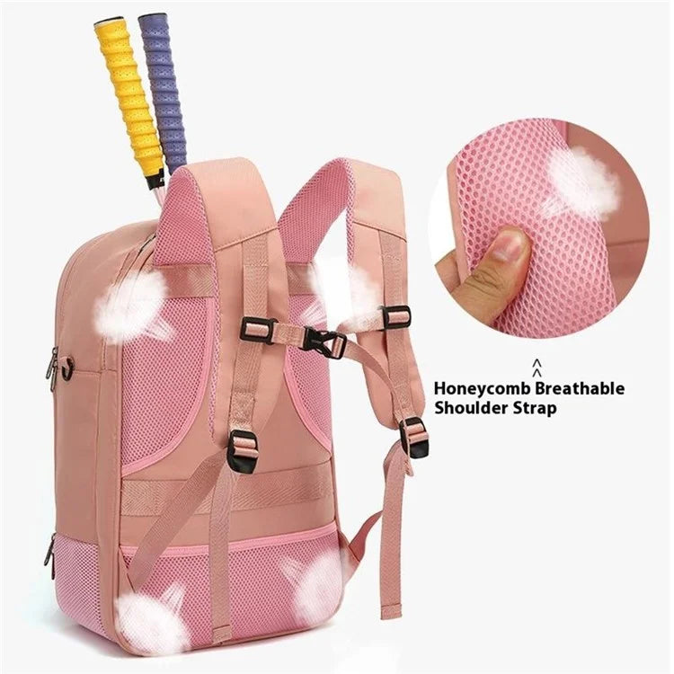Tennis Badminton Sports Bag Racket Storage Nylon Backpack with Shoe Compartment, 31x19x46cm - Pink
