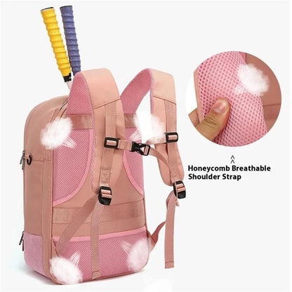 Tennis Badminton Sports Bag Racket Storage Nylon Backpack with Shoe Compartment, 31x19x46cm - Pink