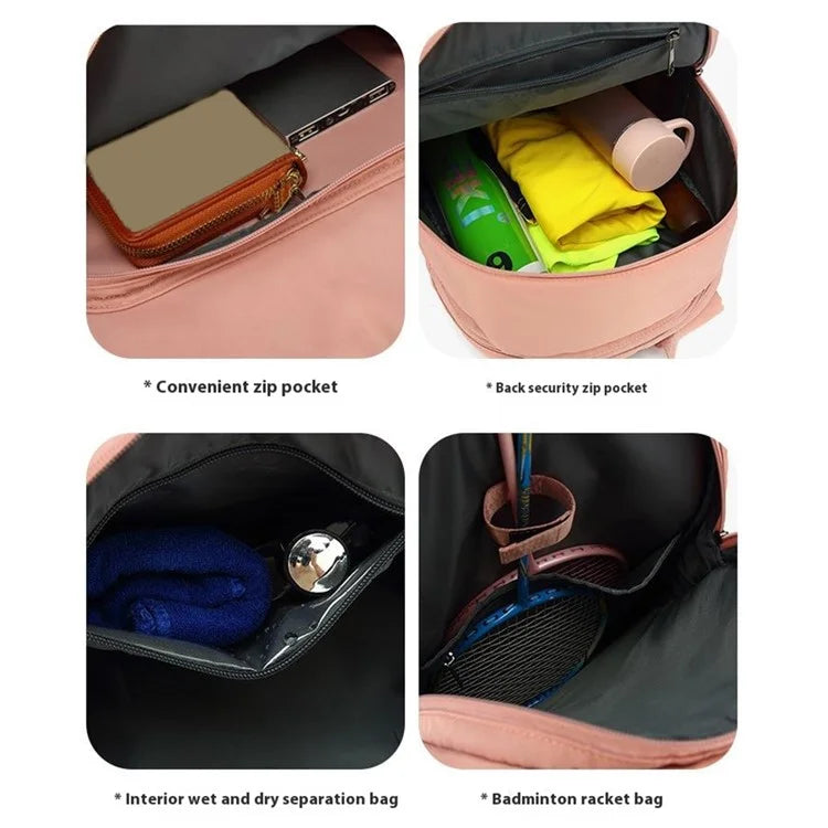 Tennis Badminton Sports Bag Racket Storage Nylon Backpack with Shoe Compartment, 31x19x46cm - Pink