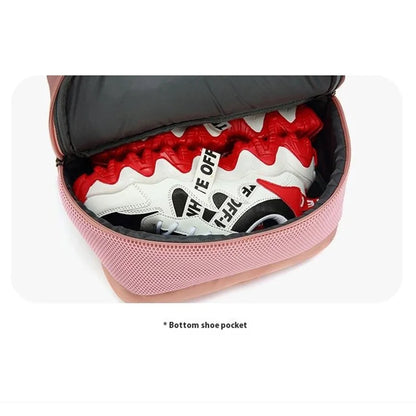 Tennis Badminton Sports Bag Racket Storage Nylon Backpack with Shoe Compartment, 31x19x46cm - Pink