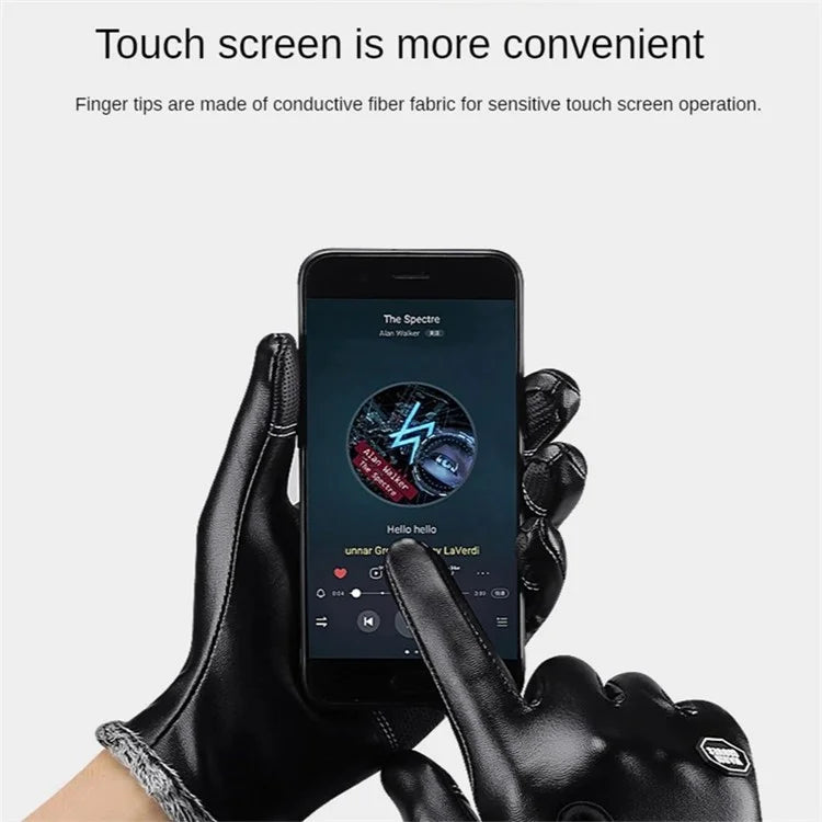 KYNCILOR A0032 1 Pair PU Leather Gloves Thermal Velvet Lining Touch Screen Function Hand Gloves Protector