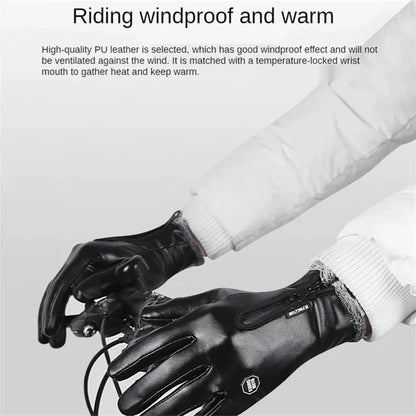 KYNCILOR A0032 1 Pair PU Leather Gloves Thermal Velvet Lining Touch Screen Function Hand Gloves Protector