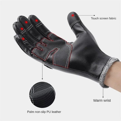 KYNCILOR A0032 1 Pair PU Leather Gloves Thermal Velvet Lining Touch Screen Function Hand Gloves Protector