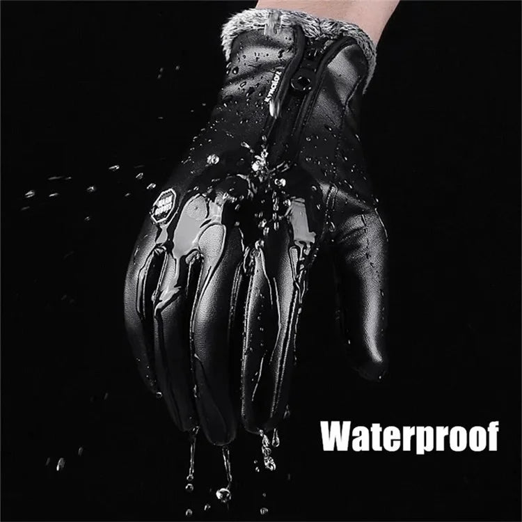 KYNCILOR A0032 1 Pair PU Leather Gloves Thermal Velvet Lining Touch Screen Function Hand Gloves Protector