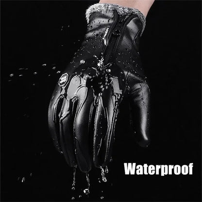 KYNCILOR A0032 1 Pair PU Leather Gloves Thermal Velvet Lining Touch Screen Function Hand Gloves Protector