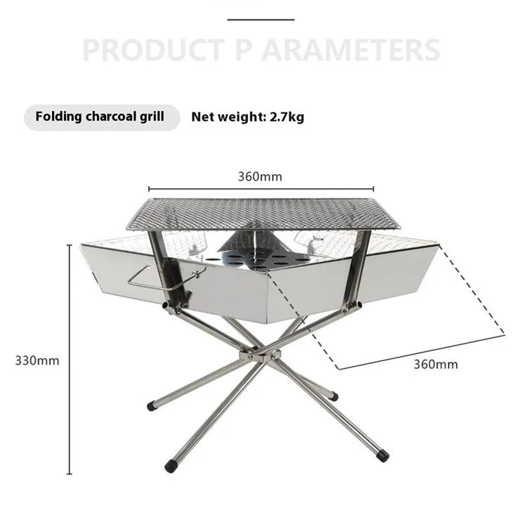 HALIN DS3302 Portable Outdoor Camping Picnic BBQ Grill Stainless Steel Charcoal Burning Cooking Stove (No FDA, BPA-Free)