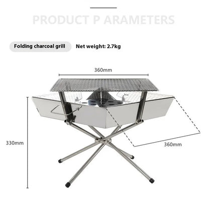 HALIN DS3302 Portable Outdoor Camping Picnic BBQ Grill Stainless Steel Charcoal Burning Cooking Stove (No FDA, BPA-Free)
