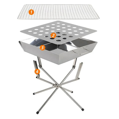 HALIN DS3302 Portable Outdoor Camping Picnic BBQ Grill Stainless Steel Charcoal Burning Cooking Stove (No FDA, BPA-Free)