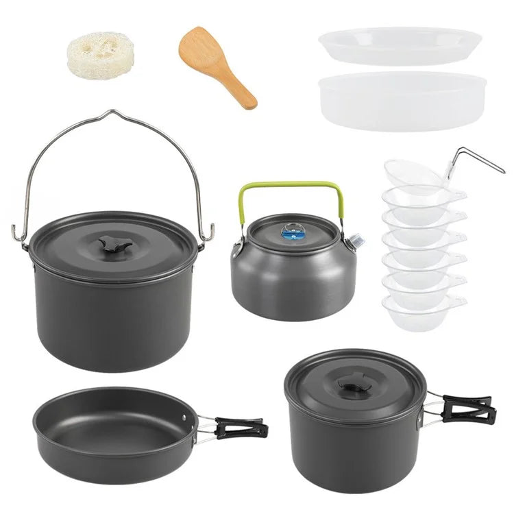 HALIN DS-700 Outdoor Camping Pot Set 5-6 People Frying Pan Kettle Hanging Pot Plastic Bowl Kit (BPA-Free, No FDA Certified)