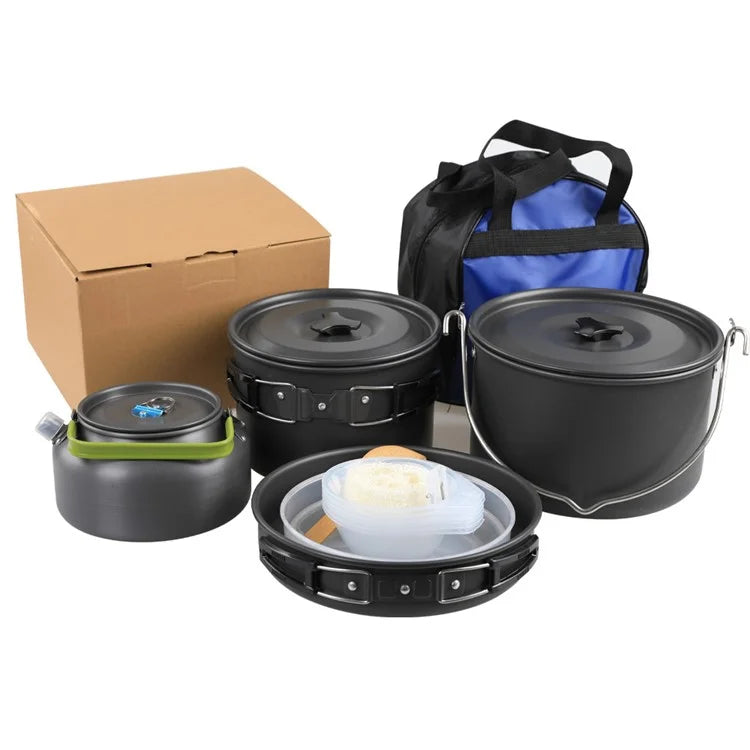 HALIN DS-700 Outdoor Camping Pot Set 5-6 People Frying Pan Kettle Hanging Pot Plastic Bowl Kit (BPA-Free, No FDA Certified)