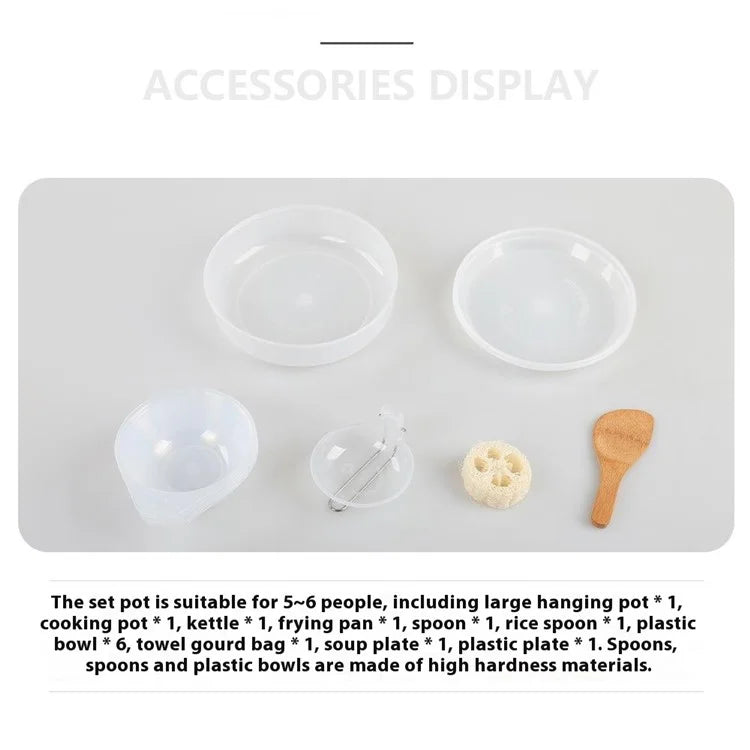 HALIN DS-700 Outdoor Camping Pot Set 5-6 People Frying Pan Kettle Hanging Pot Plastic Bowl Kit (BPA-Free, No FDA Certified)