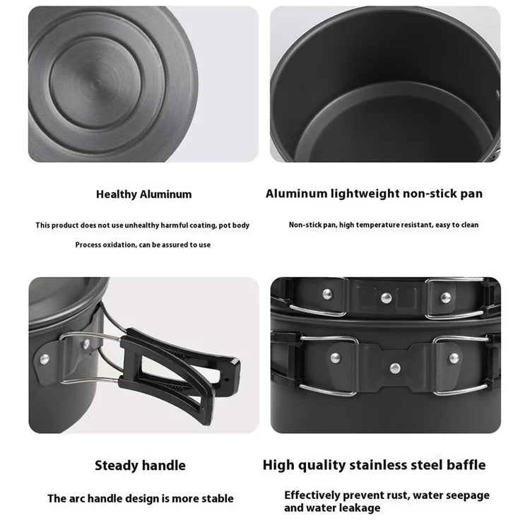 HALIN DS-700 Outdoor Camping Pot Set 5-6 People Frying Pan Kettle Hanging Pot Plastic Bowl Kit (BPA-Free, No FDA Certified)