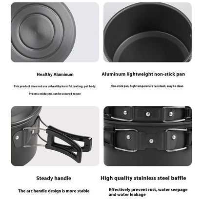 HALIN DS-700 Outdoor Camping Pot Set 5-6 People Frying Pan Kettle Hanging Pot Plastic Bowl Kit (BPA-Free, No FDA Certified)