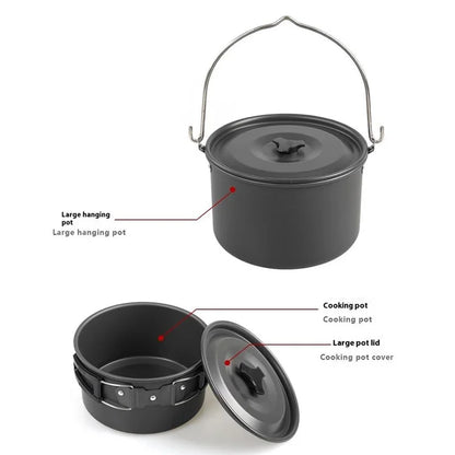 HALIN DS-700 Outdoor Camping Pot Set 5-6 People Frying Pan Kettle Hanging Pot Plastic Bowl Kit (BPA-Free, No FDA Certified)