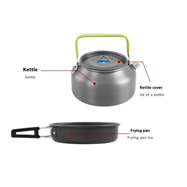 HALIN DS-700 Outdoor Camping Pot Set 5-6 People Frying Pan Kettle Hanging Pot Plastic Bowl Kit (BPA-Free, No FDA Certified)