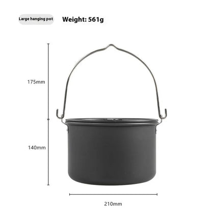 HALIN DS-700 Outdoor Camping Pot Set 5-6 People Frying Pan Kettle Hanging Pot Plastic Bowl Kit (BPA-Free, No FDA Certified)