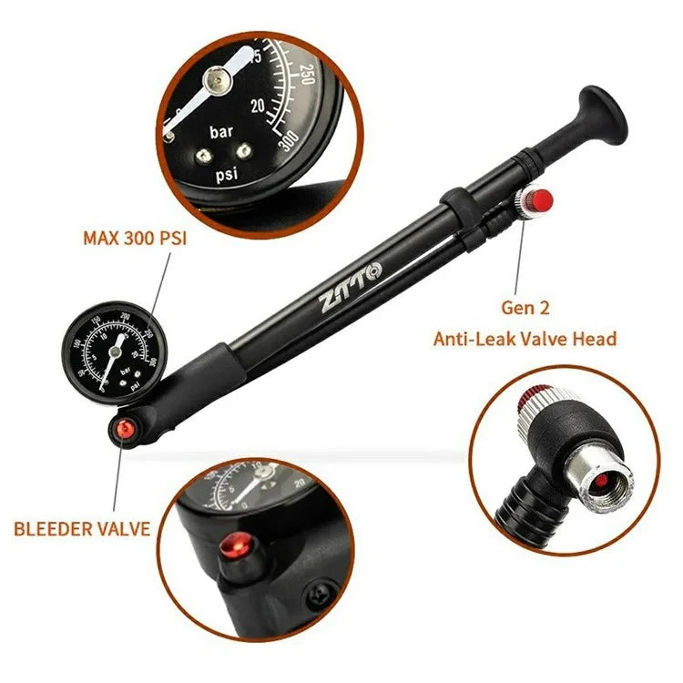 ZTTO 1505DT 300PSI Bike Front Fork Tire Air Pump High Pressure Bicycle Aluminum Alloy Inflator