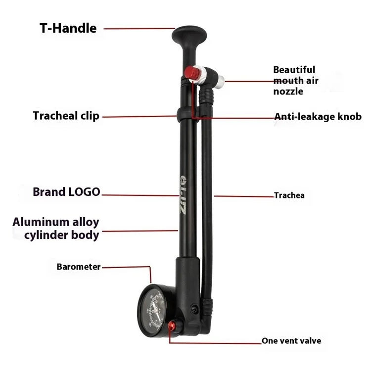 ZTTO 1505DT 300PSI Bike Front Fork Tire Air Pump High Pressure Bicycle Aluminum Alloy Inflator
