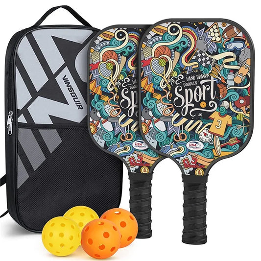 VINSGUIR 1 Pair Fiberglass Pickleball Rackets with 4 Balls and Storage Bag