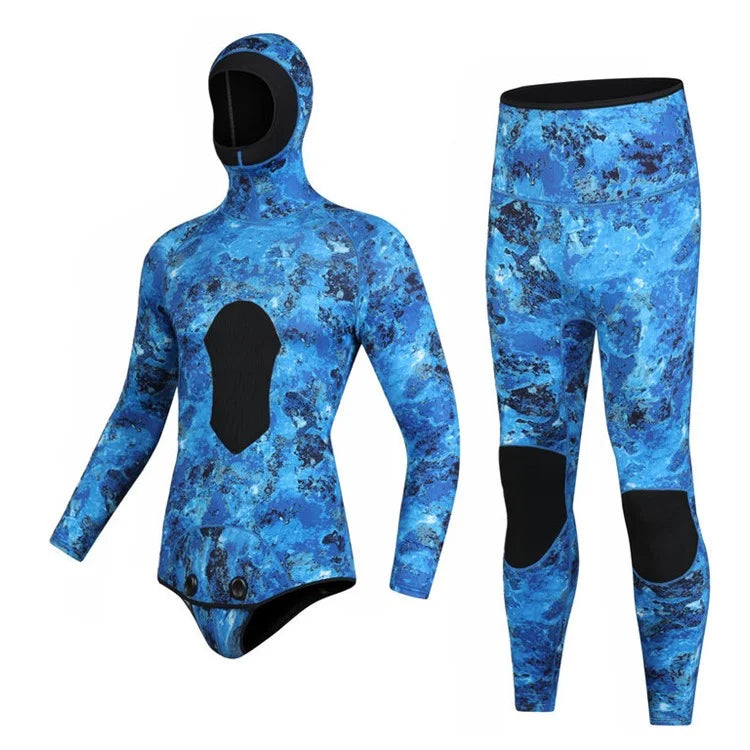 BLUE DIVE WDS-2089 3mm Neoprene Freediving Wetsuit Diving Suit Hooded Top Pants, Size: XXXL