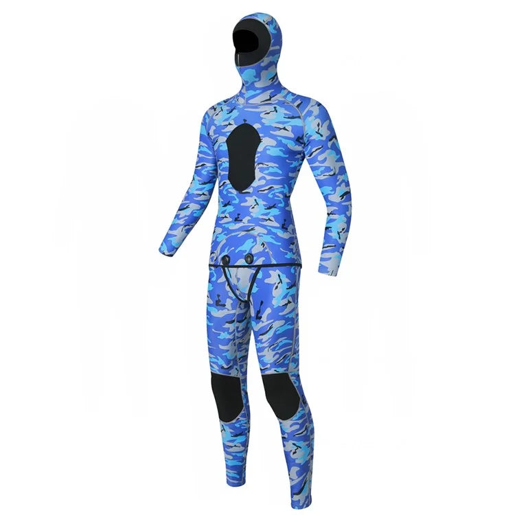BLUE DIVE WDS-2089 3mm Neoprene Freediving Wetsuit Diving Suit Hooded Top Pants, Size: XXXL