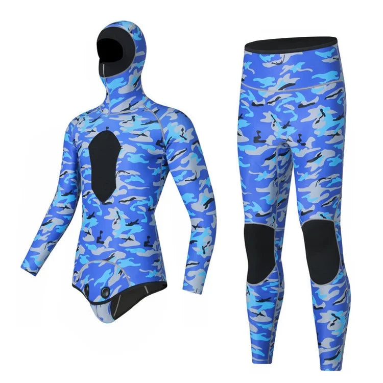 BLUE DIVE WDS-2089 3mm Neoprene Freediving Wetsuit Diving Suit Hooded Top Pants, Size: XXXL