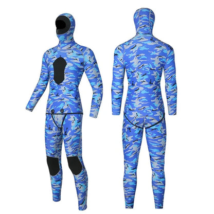 BLUE DIVE WDS-2089 3mm Neoprene Freediving Wetsuit Diving Suit Hooded Top Pants, Size: XXXL