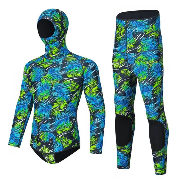 BLUE DIVE WDS-2089 3mm Neoprene Freediving Wetsuit Diving Suit Hooded Top Pants, Size: XXXL