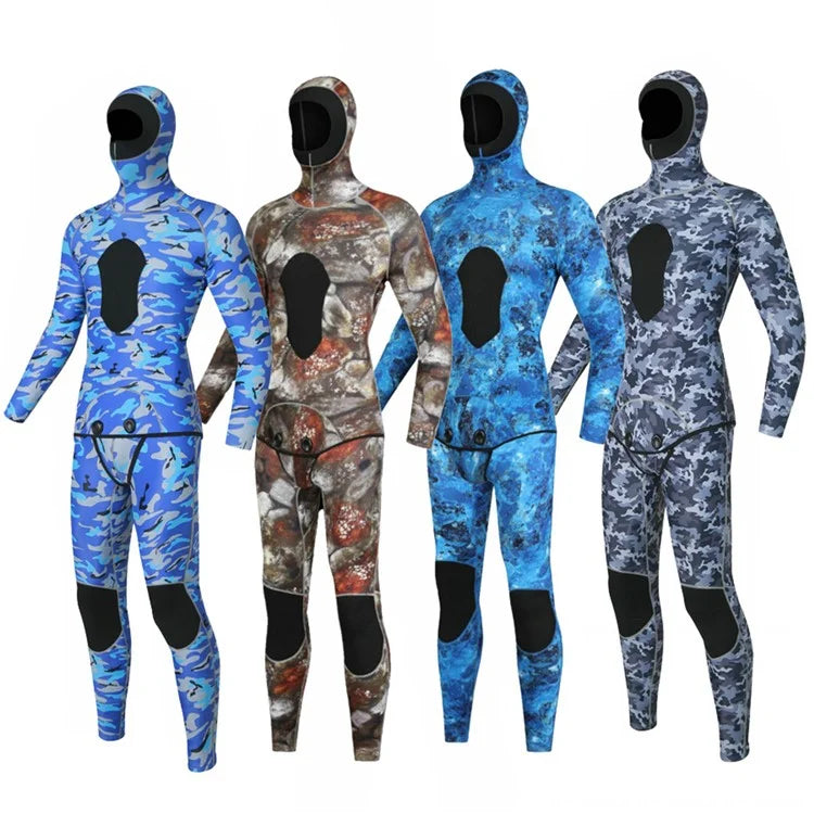 BLUE DIVE WDS-2089 3mm Neoprene Freediving Wetsuit Diving Suit Hooded Top Pants, Size: XXXL