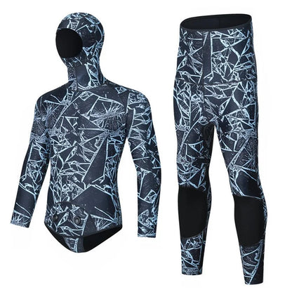 BLUE DIVE WDS-2089 3mm Neoprene Freediving Wetsuit Diving Suit Hooded Top Pants, Size: XXXL