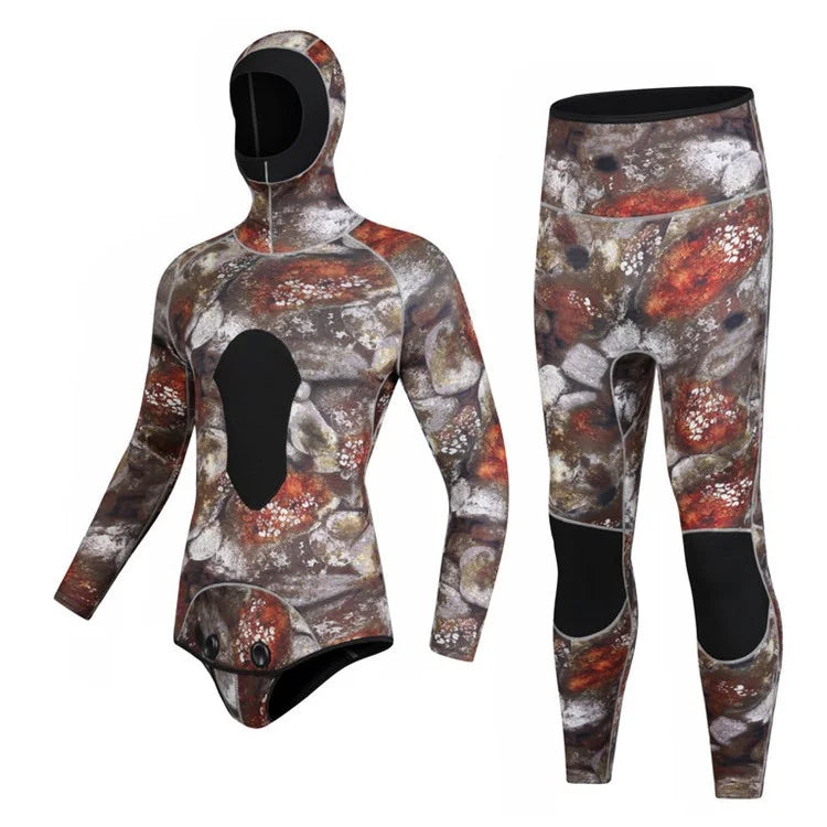 BLUE DIVE WDS-2089 3mm Neoprene Freediving Wetsuit Diving Suit Hooded Top Pants, Size: XXL