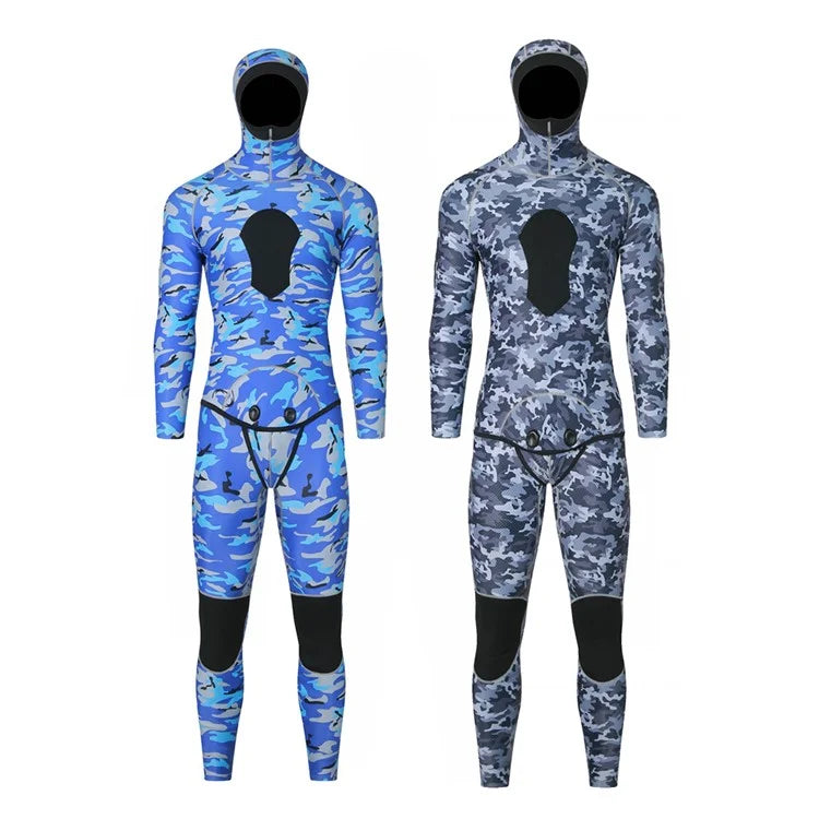 BLUE DIVE WDS-2089 3mm Neoprene Freediving Wetsuit Diving Suit Hooded Top Pants, Size: XXL
