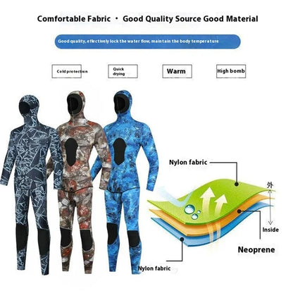 BLUE DIVE WDS-2089 3mm Neoprene Freediving Wetsuit Diving Suit Hooded Top Pants, Size: XXL
