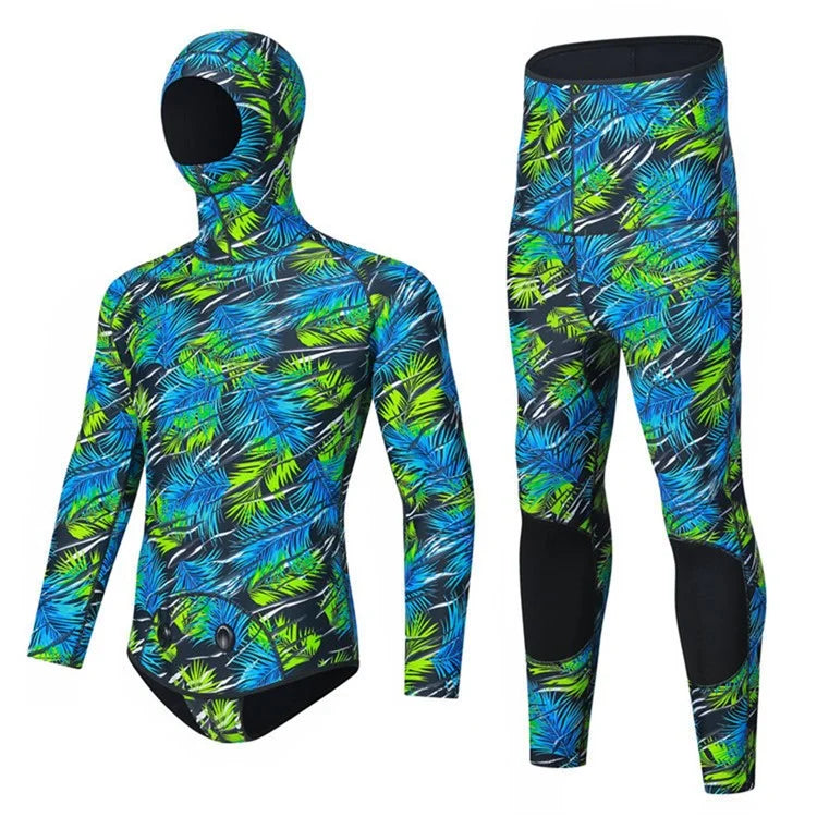 BLUE DIVE WDS-2089 3mm Neoprene Freediving Wetsuit Diving Suit Hooded Top Pants, Size: L