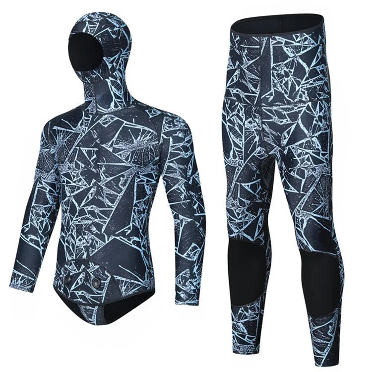 BLUE DIVE WDS-2089 3mm Neoprene Freediving Wetsuit Diving Suit Hooded Top Pants, Size: L