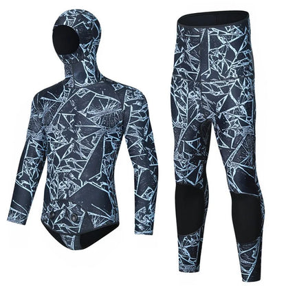 BLUE DIVE WDS-2089 3mm Neoprene Freediving Wetsuit Diving Suit Hooded Top Pants, Size: L