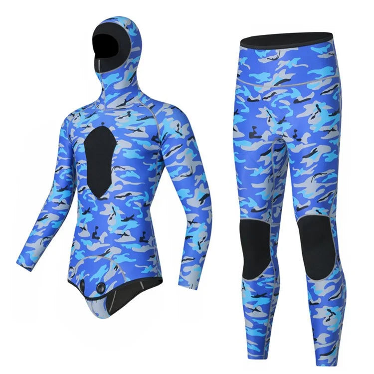 BLUE DIVE WDS-2089 3mm Neoprene Freediving Wetsuit Diving Suit Hooded Top Pants, Size: M