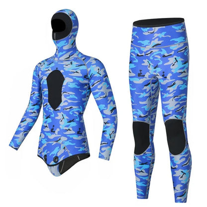 BLUE DIVE WDS-2089 3mm Neoprene Freediving Wetsuit Diving Suit Hooded Top Pants, Size: M