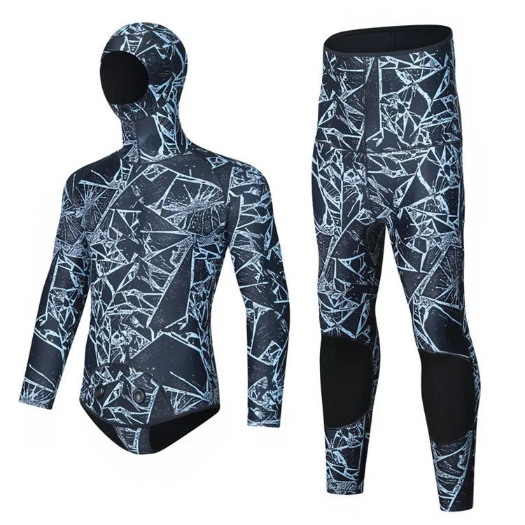 BLUE DIVE WDS-2089 3mm Neoprene Freediving Wetsuit Diving Suit Hooded Top Pants, Size: S