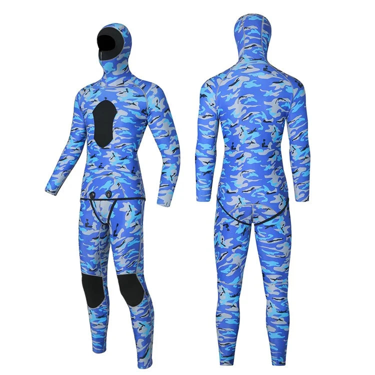BLUE DIVE WDS-2089 3mm Neoprene Freediving Wetsuit Diving Suit Hooded Top Pants, Size: S
