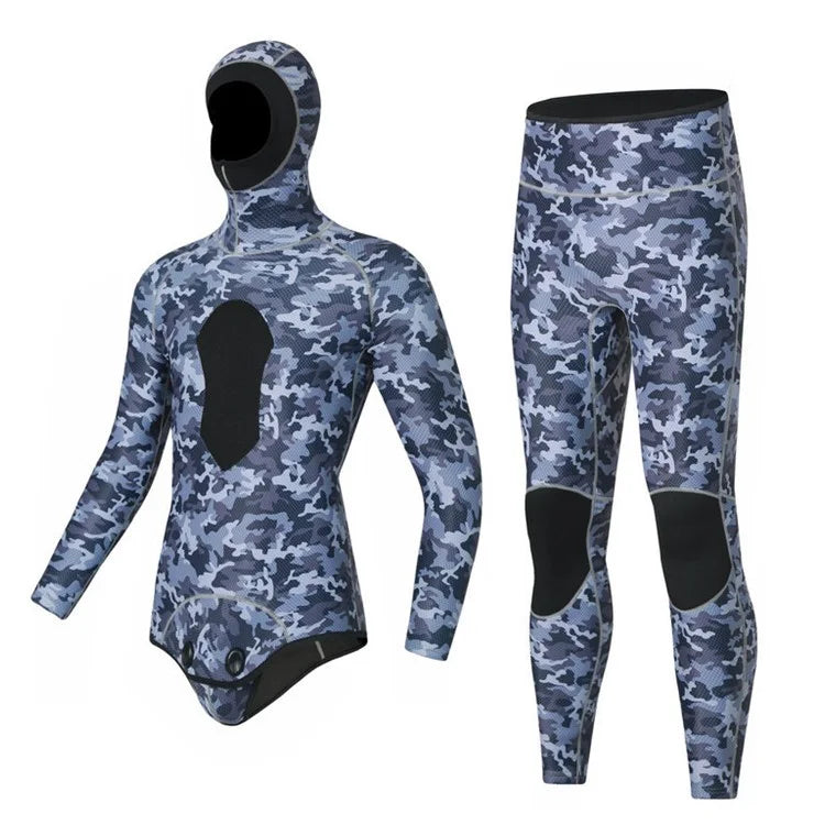 BLUE DIVE WDS-2089 3mm Neoprene Freediving Wetsuit Diving Suit Hooded Top Pants, Size: S