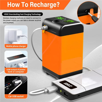 4800mAh Outdoor Camping Electric Shower with Smart Temperature Monitoring + 1 Spray Mode