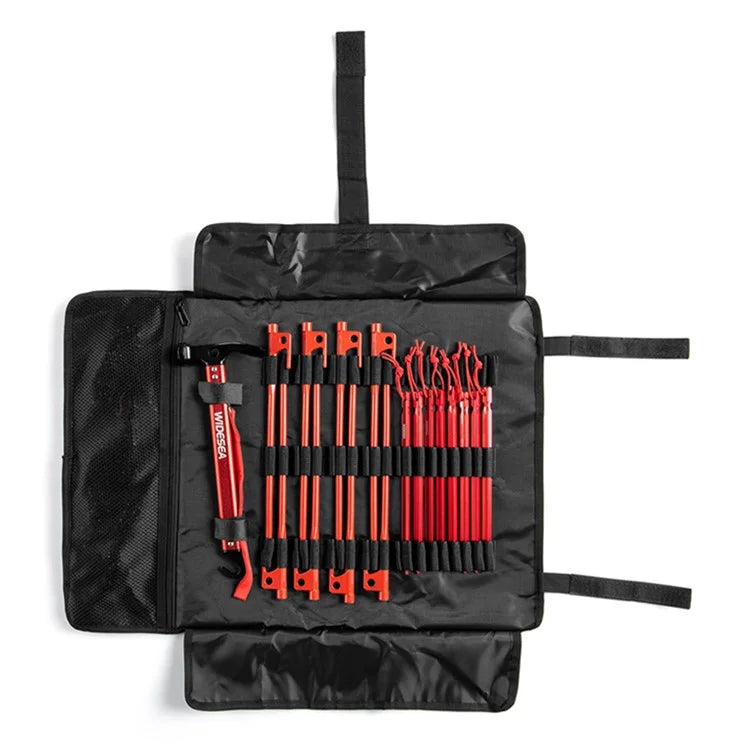 WIDESEA WSDD-S2 Outdoor Camping Tent Accessories Set Aluminum Alloy Hammer Ground Nail Wind Rope Storage Bag Kit - Red