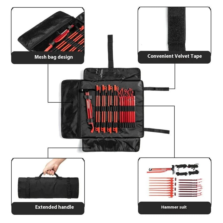 WIDESEA WSDD-S2 Outdoor Camping Tent Accessories Set Aluminum Alloy Hammer Ground Nail Wind Rope Storage Bag Kit - Red