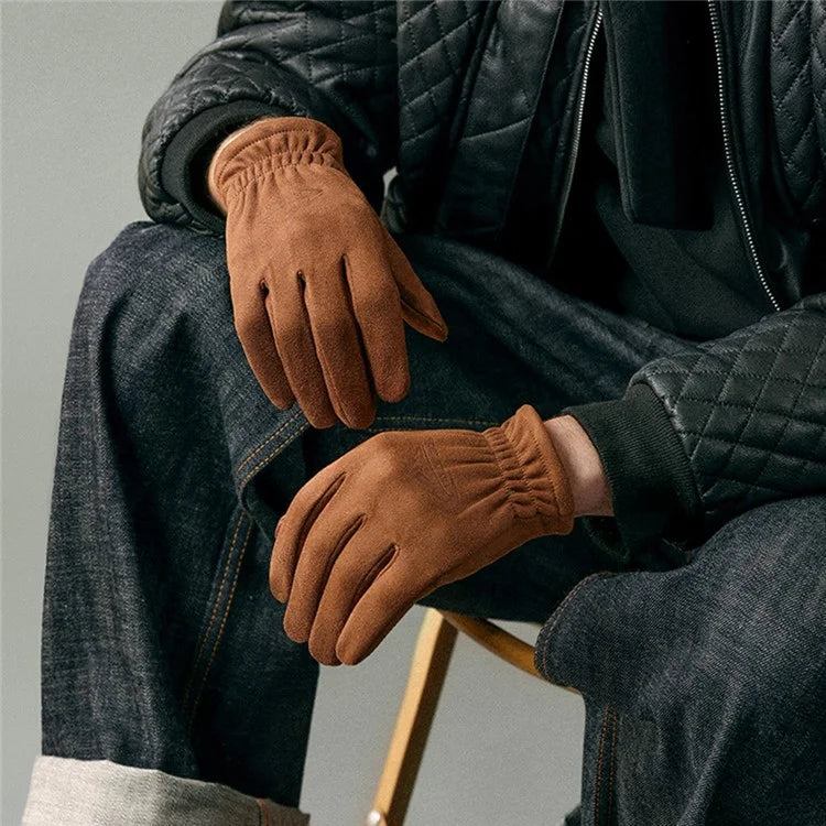 GOLOVEJOY DY55 1 Pair Men Suede Winter Cycling Gloves Touch Screen Full Finger Warm Gloves