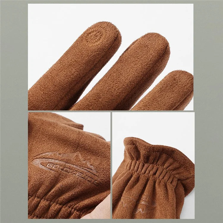 GOLOVEJOY DY55 1 Pair Men Suede Winter Cycling Gloves Touch Screen Full Finger Warm Gloves